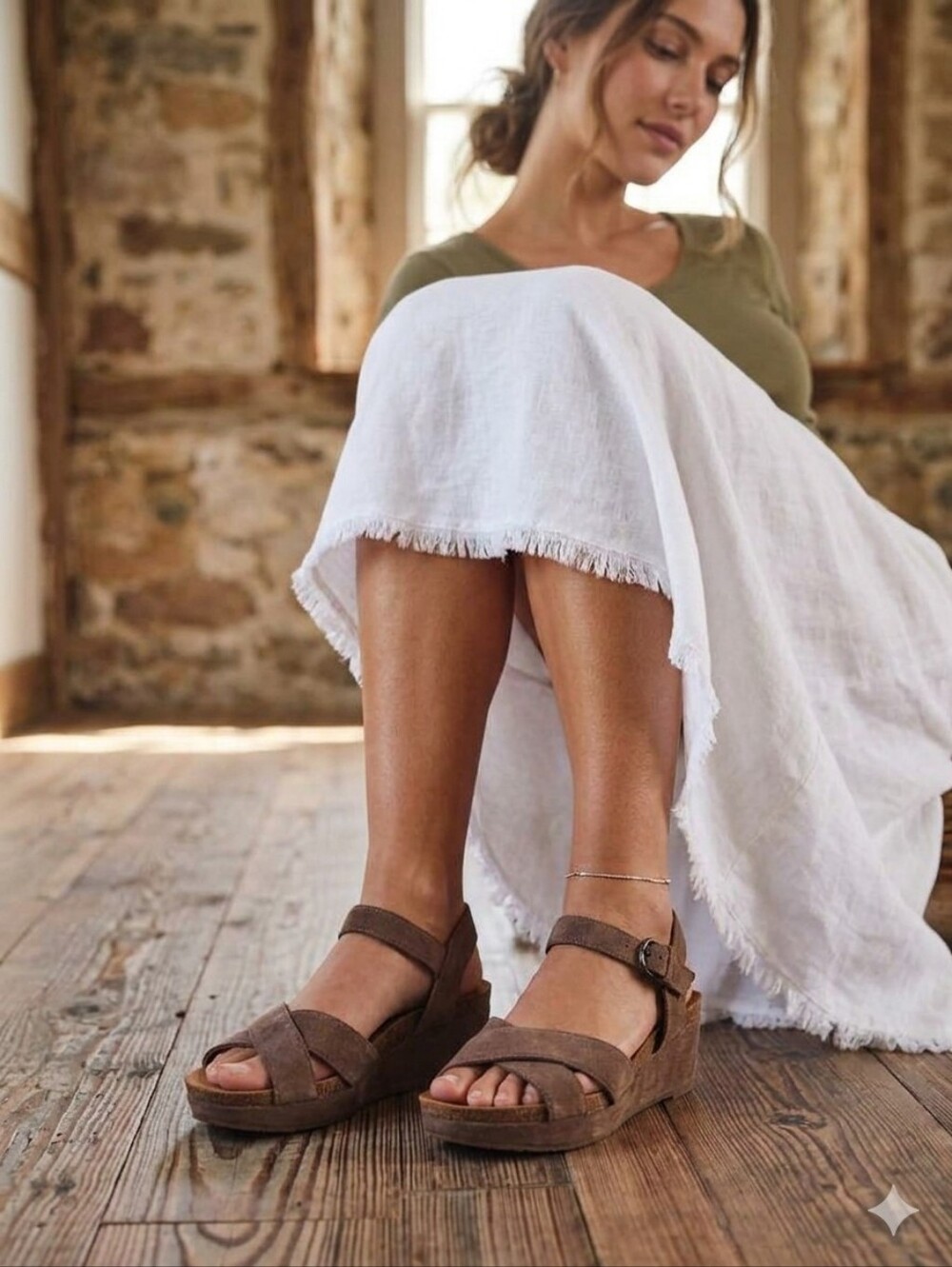 Lucky Brand Brown Suede Crisscross Ankle Strap Sandals